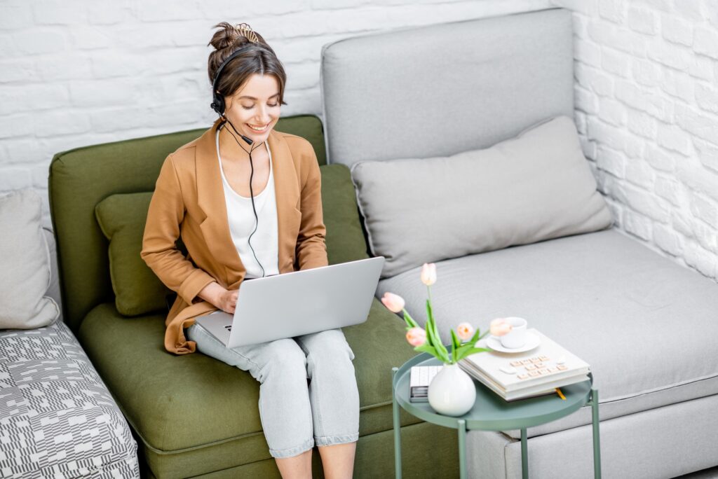 woman on a remote work setup, working online from home