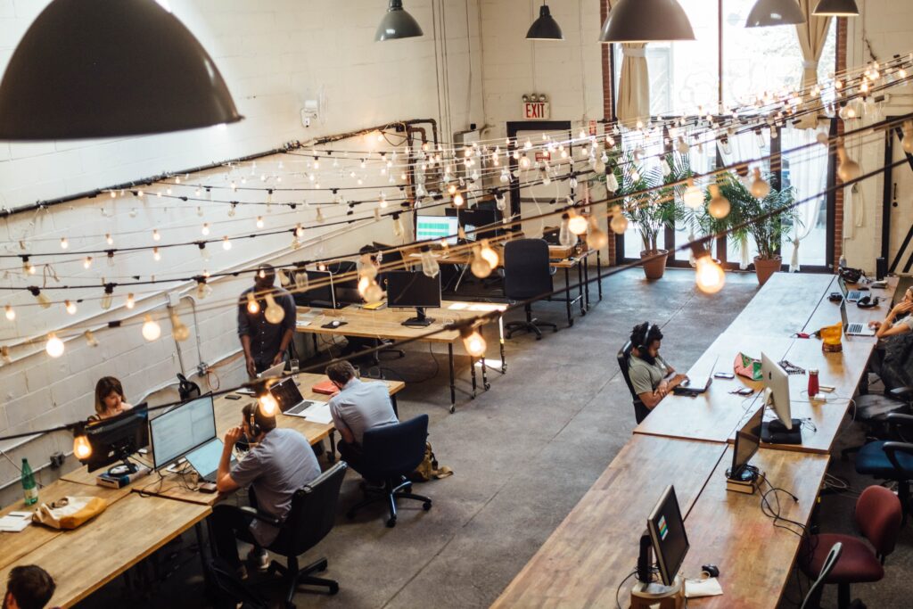 Professionals enjoying coworking space benefits